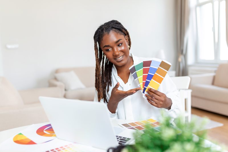 Graphic designer presenting a color palette to her client