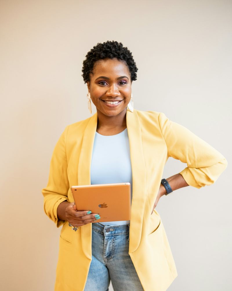 Studio manager with her tablet