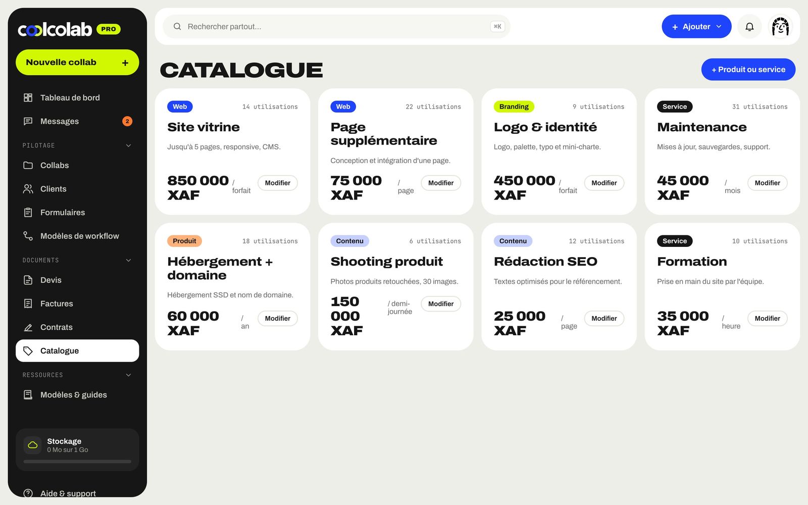 Catalogue des prestations