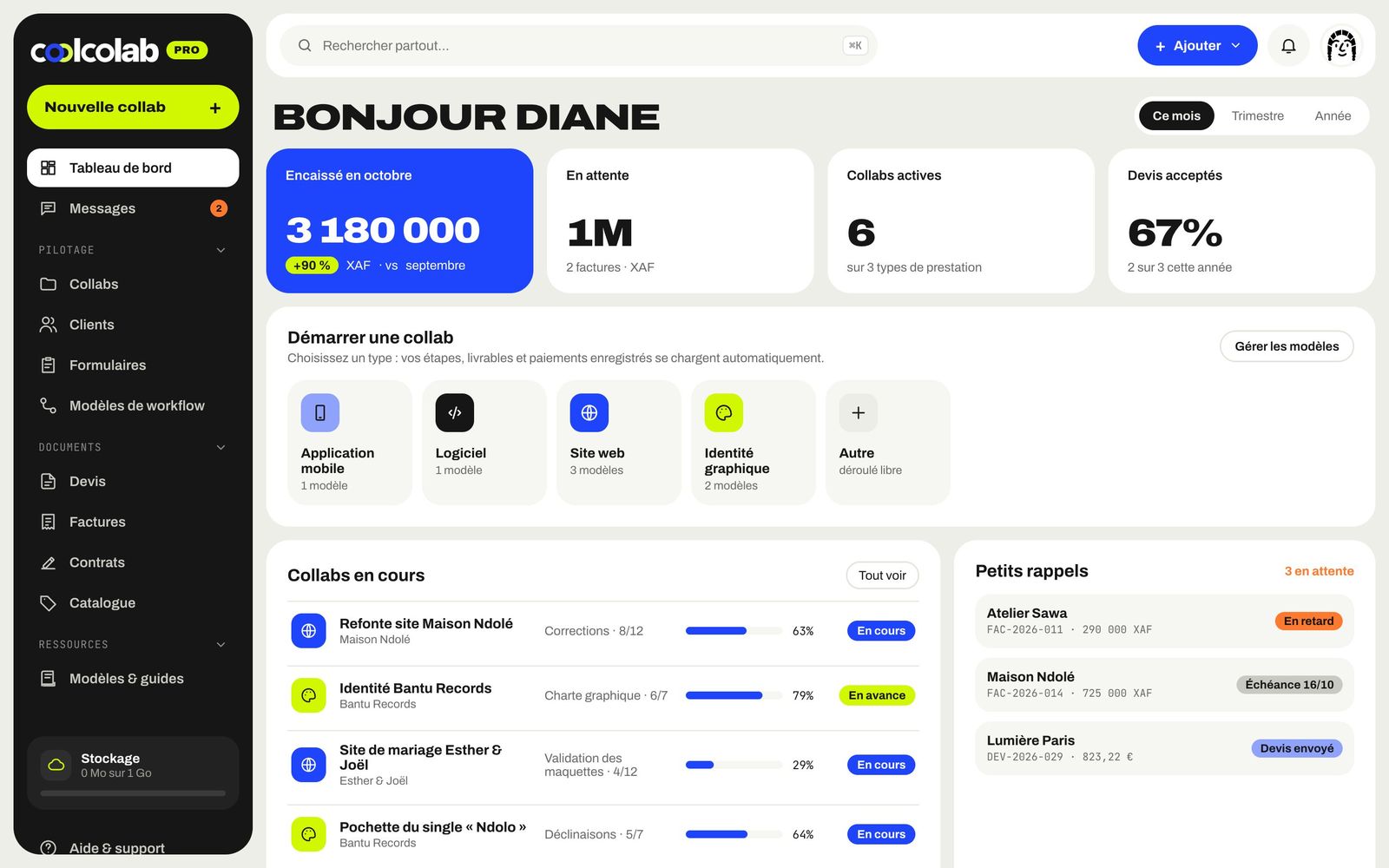 Tableau de bord