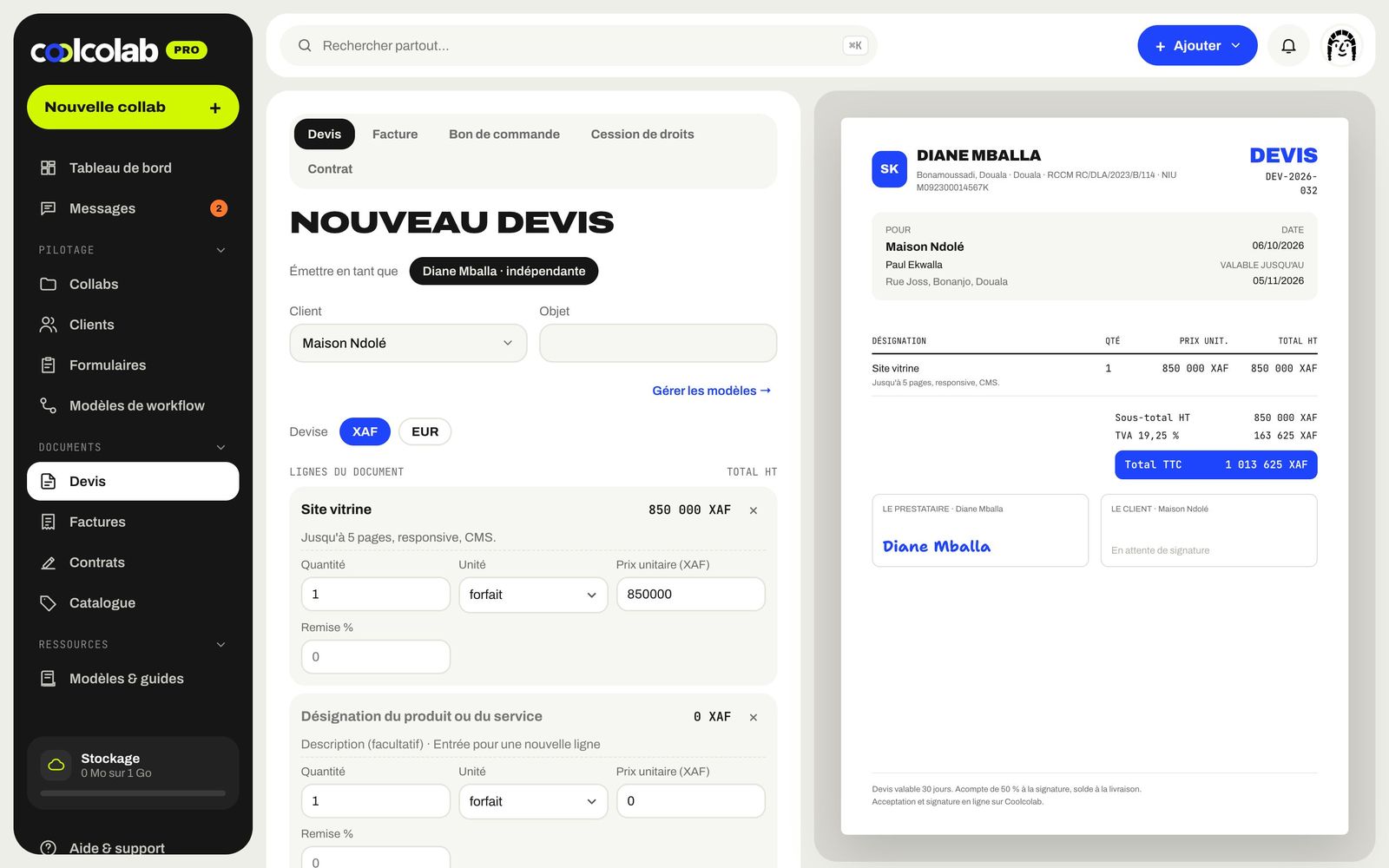 Éditeur de devis