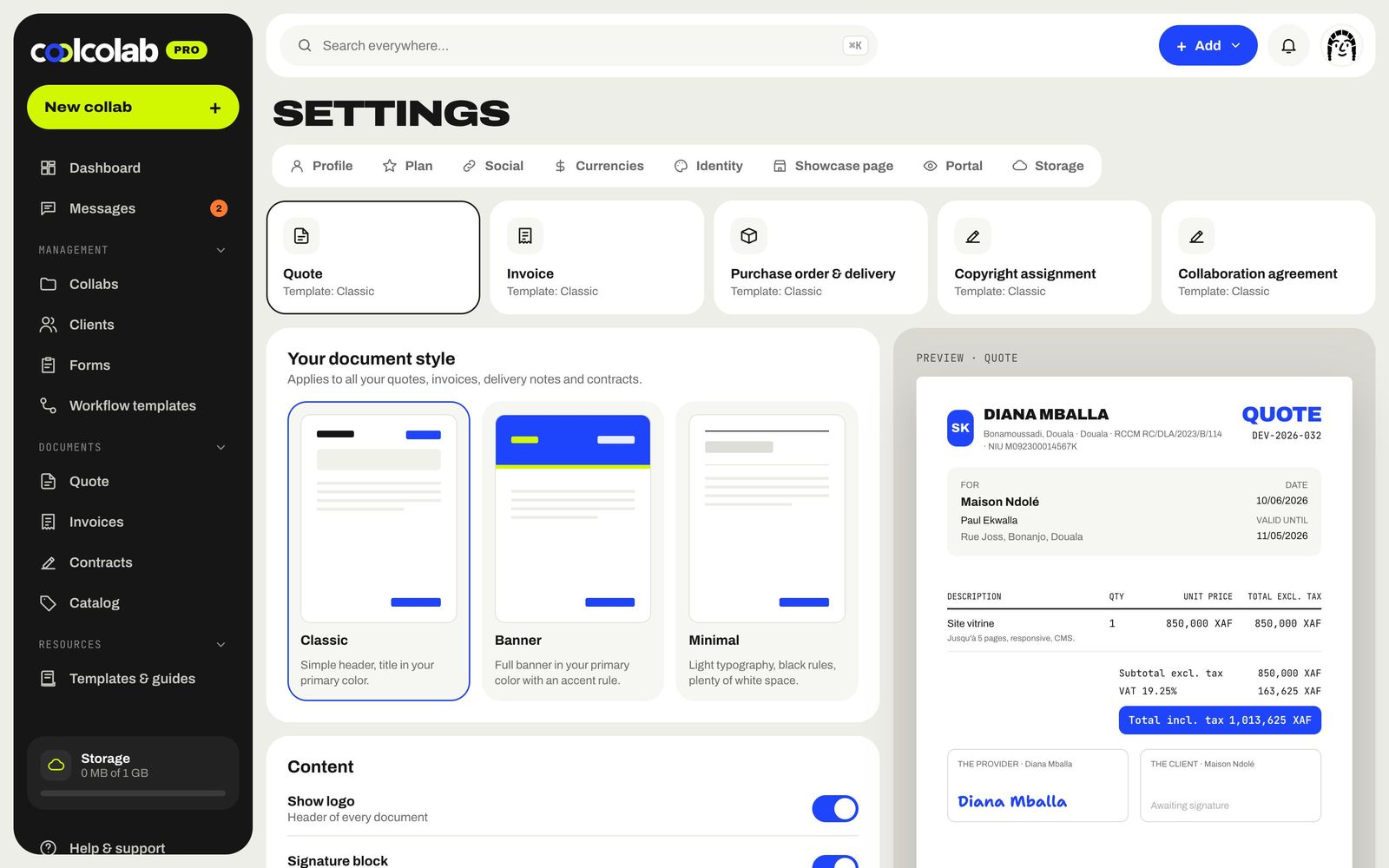 Legal document templates in Coolcolab