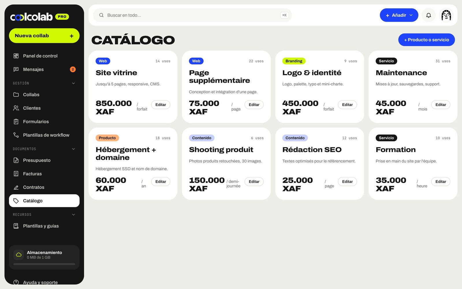 Catálogo de servicios