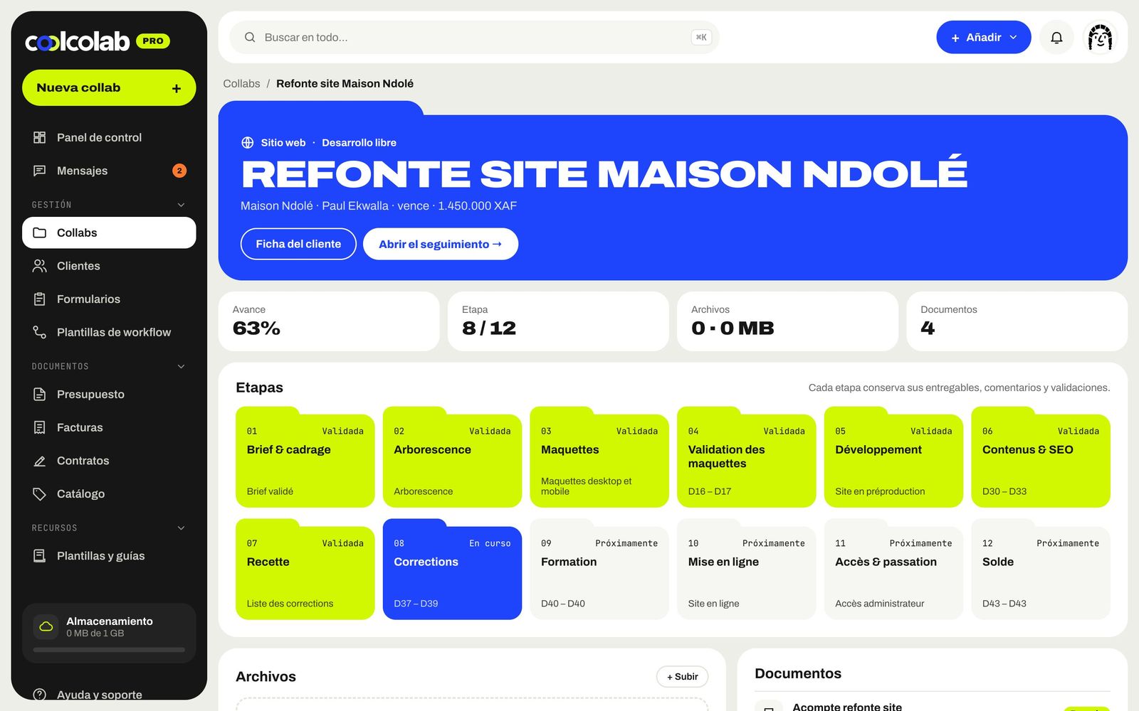 Carpeta de una collab con sus etapas y documentos