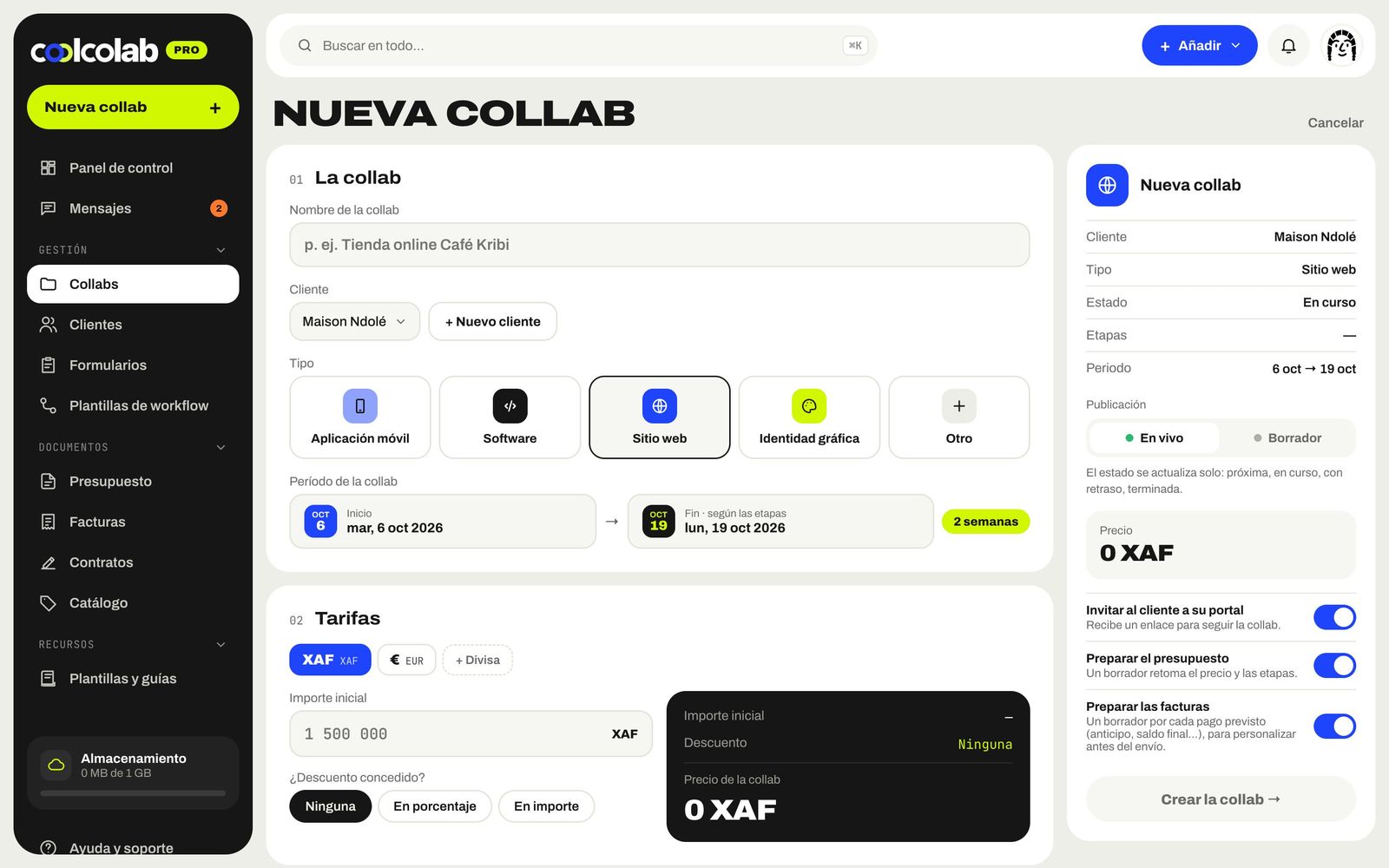 Creación de una nueva collab