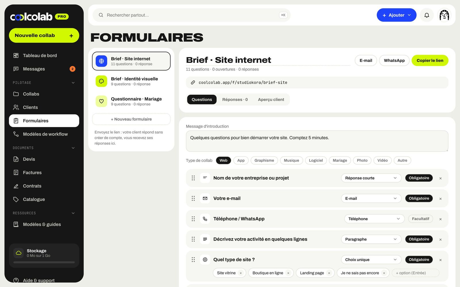 Formulaires de brief
